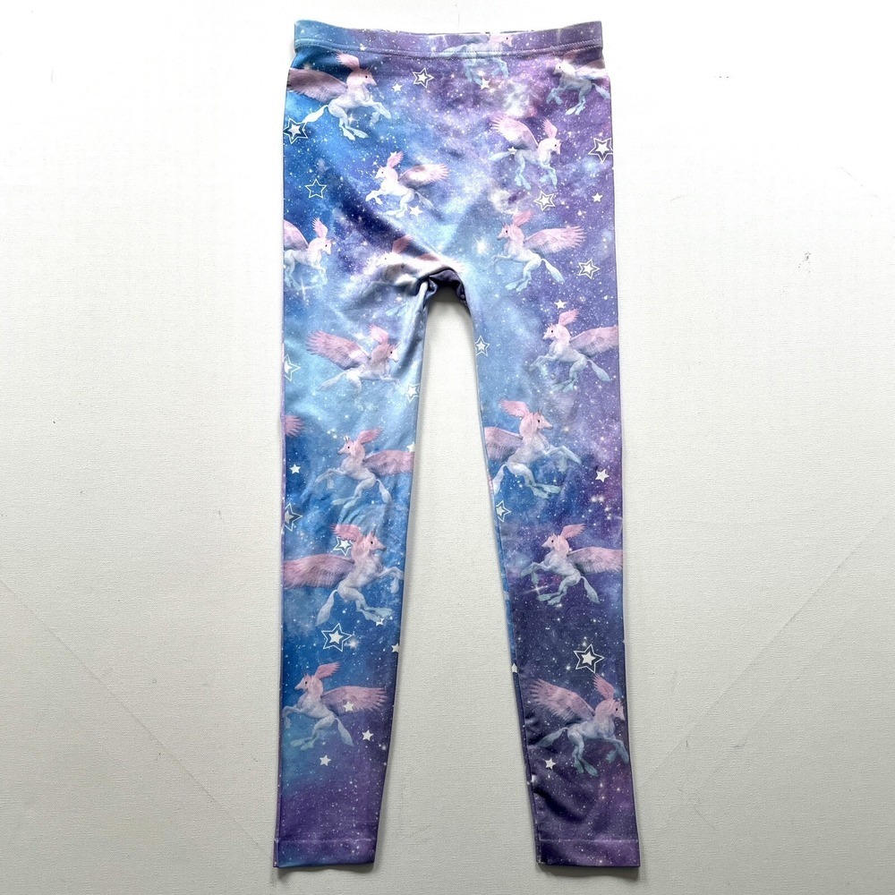 Capelli Girls M/L Blue Purple Unicorn Pegasus Fantasy Print Stretch Leggings Fit